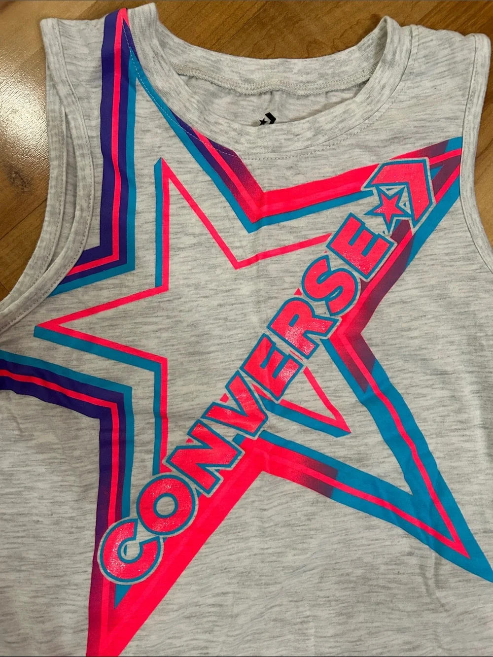 Converse Light Gray 10-12 Tank with Neon Pink and Cyan Star